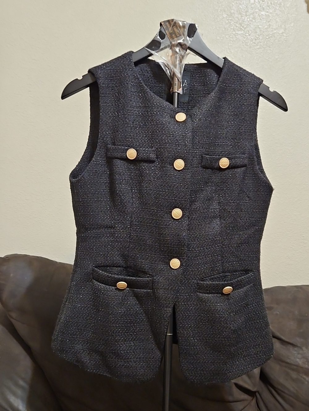 Classic Black Tweed Vest with Gold Buttons